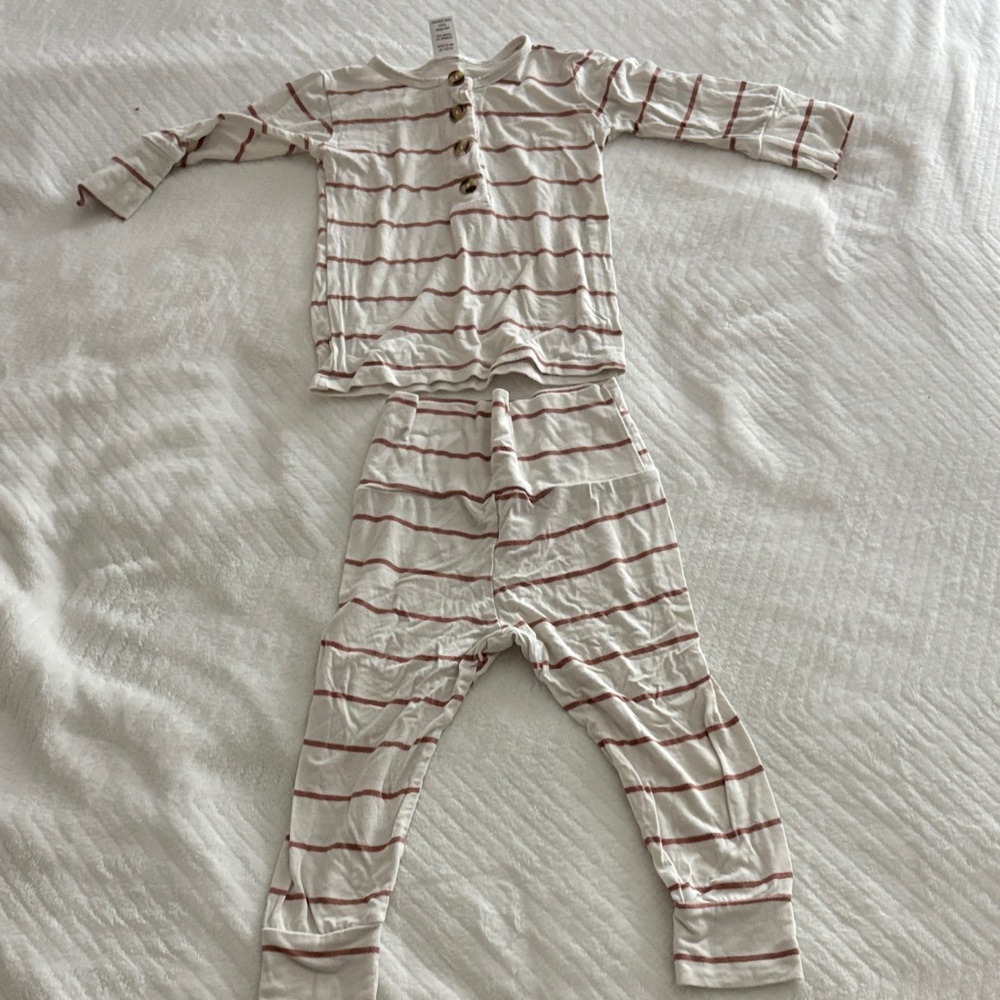 Kids Striped Pajama Set - Cream and Red